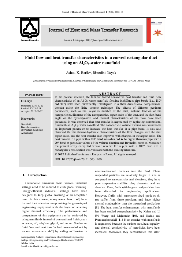 (PDF) Fluid flow and heat transfer characteristics in a curved ...