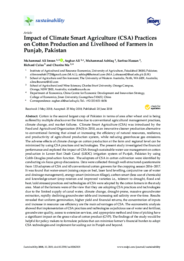 (PDF) Impact of Climate Smart Agriculture (CSA) Practices on Cotton ...