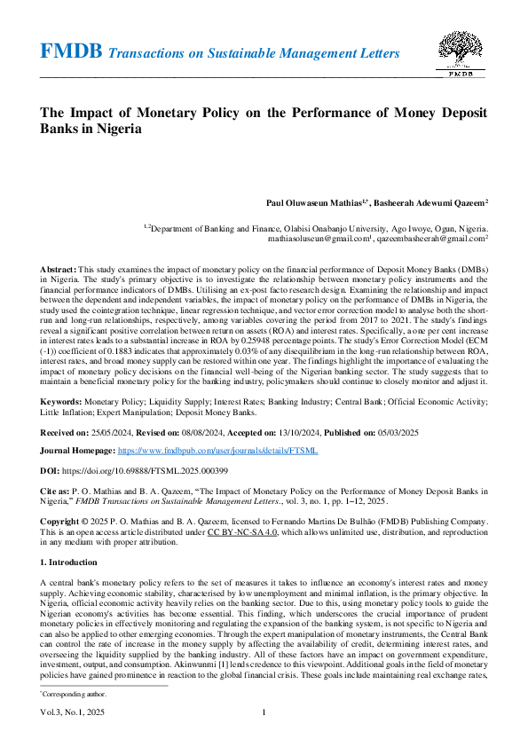 (PDF) The Impact of Monetary Policy on the Performance of Money Deposit ...