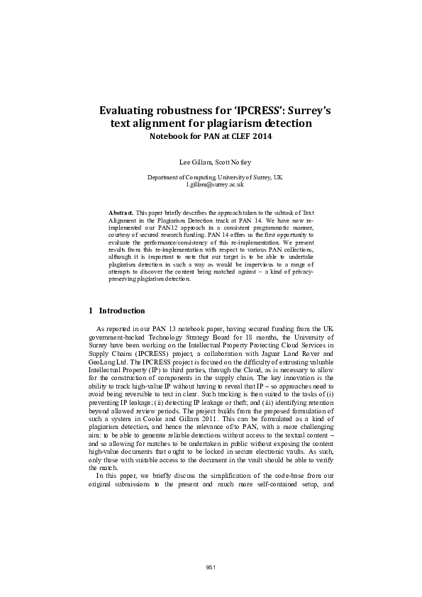 (PDF) Evaluating robustness for ‘IPCRESS’: Surrey’s text alignment for ...