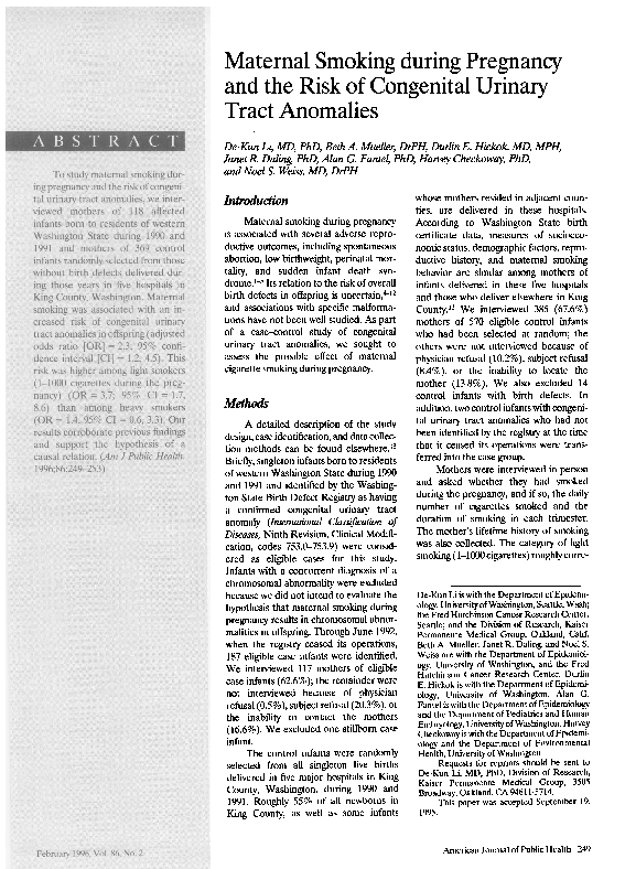 (PDF) Maternal smoking during pregnancy and the risk of congenital ...