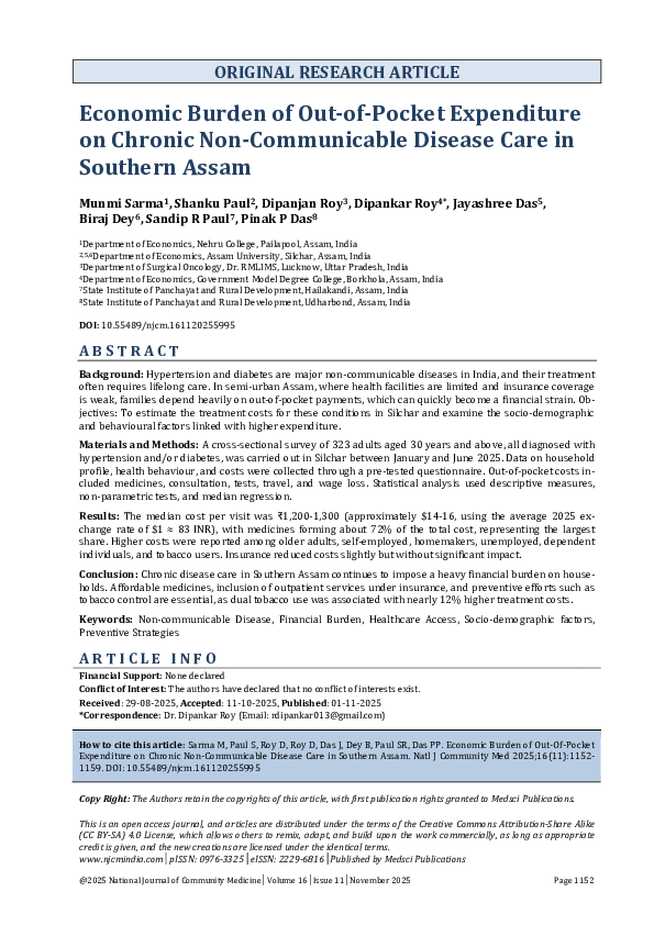 (PDF) Economic Burden of Out-of-Pocket Expenditure on Chronic Non ...