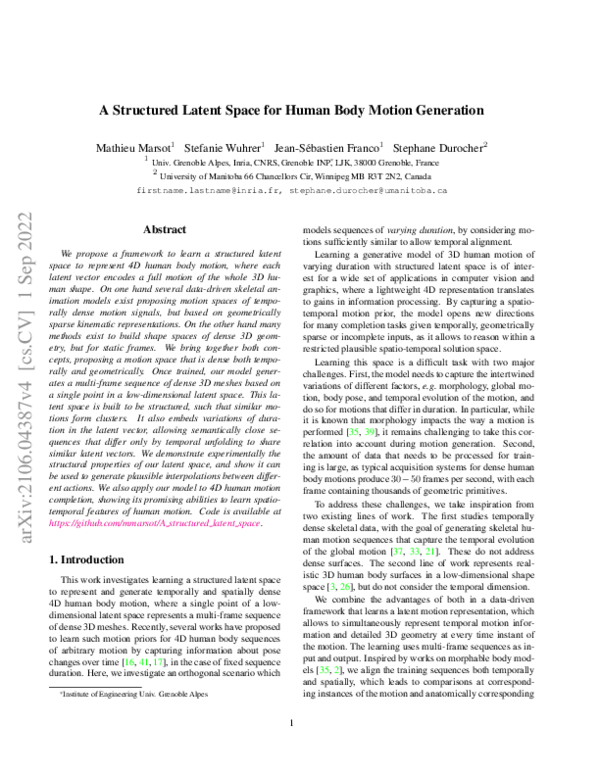 (PDF) A Structured Latent Space for Human Body Motion Generation