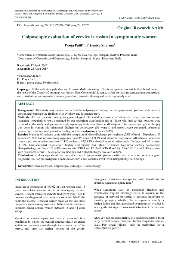 (PDF) Colposcopic evaluation of cervical erosion in symptomatic women