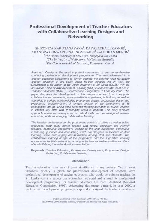 (PDF) Professional development of teacher educators with collaborative ...