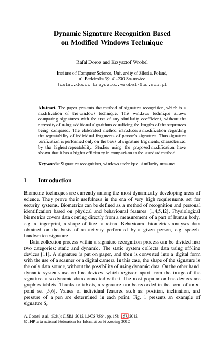 (PDF) Dynamic Signature Recognition Based on Modified Windows Technique