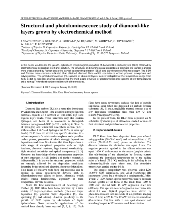 (PDF) Structural and photoluminescence study of diamond-like layers ...