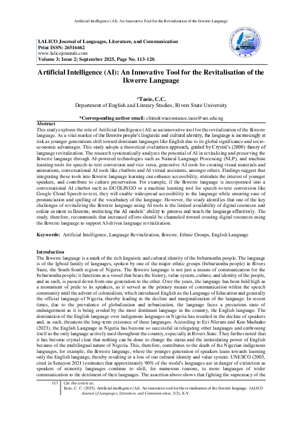 (PDF) Artificial Intelligence (AI): An Innovative Tool for the ...