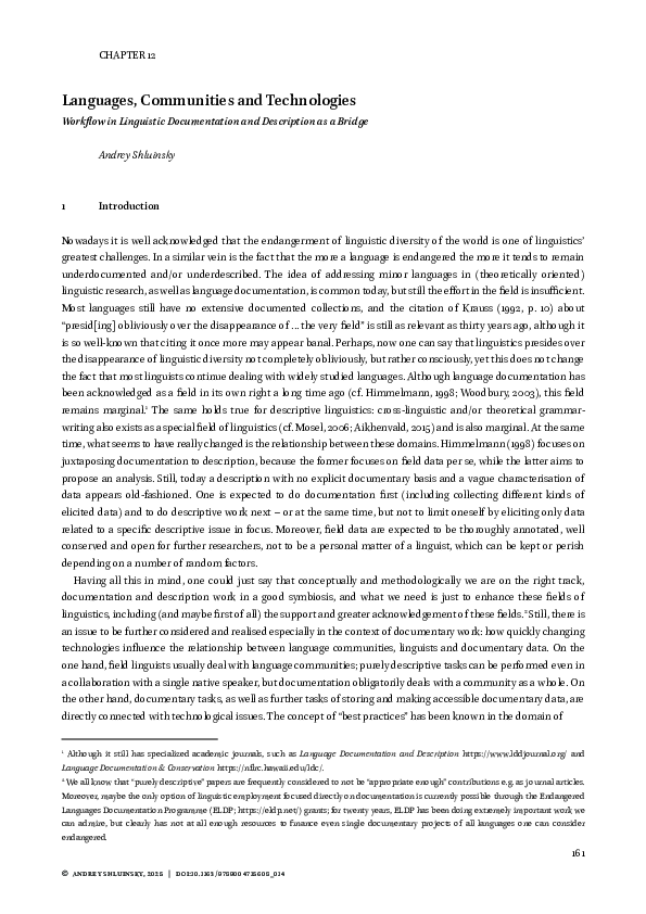 (PDF) Languages, communities and technologies: workflow in linguistic ...