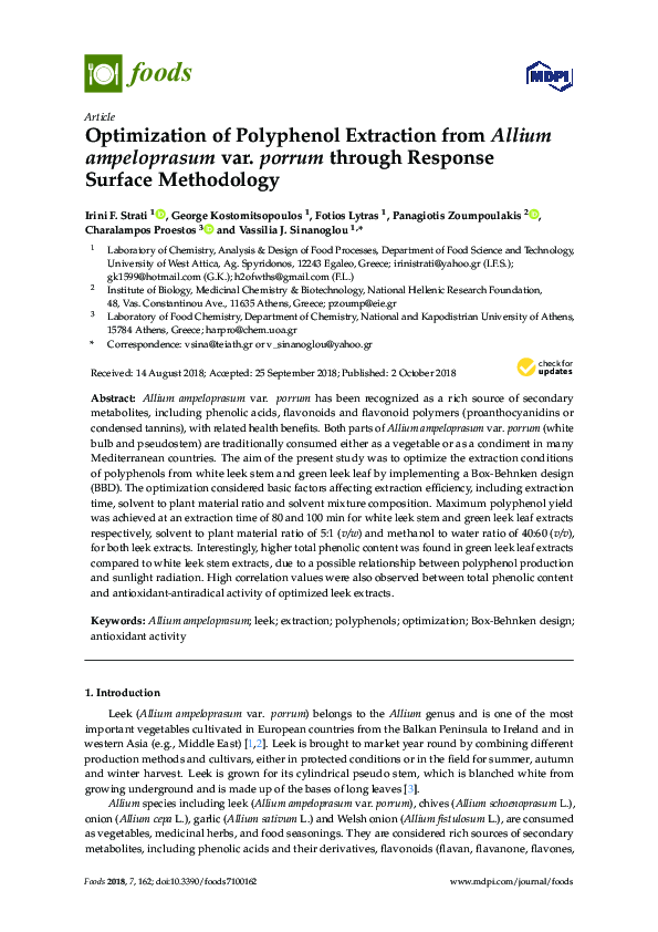 (PDF) Optimization of Polyphenol Extraction from Allium ampeloprasum ...