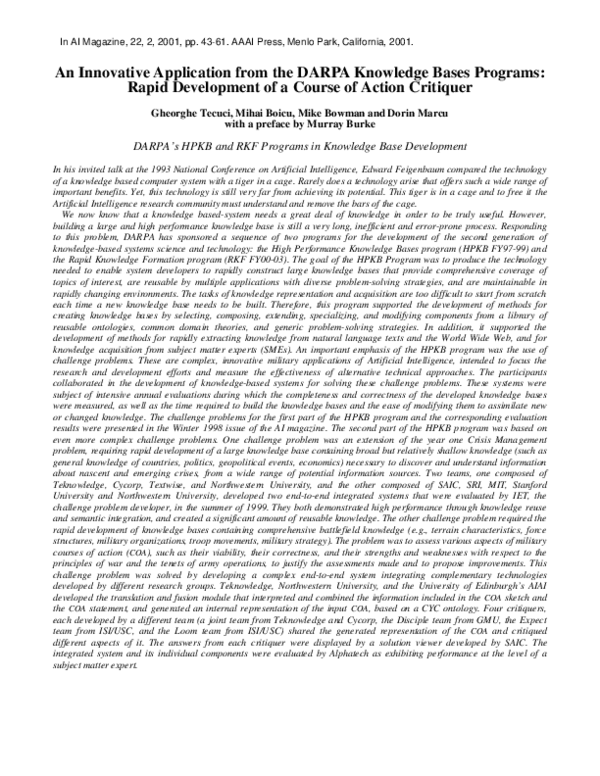 (PDF) An Innovative Application from the DARPA Knowledge Bases Programs ...