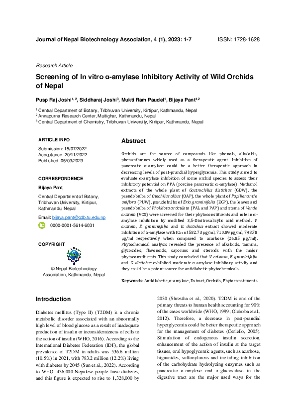 (PDF) Screening of In vitro α-amylase Inhibitory Activity of Wild ...