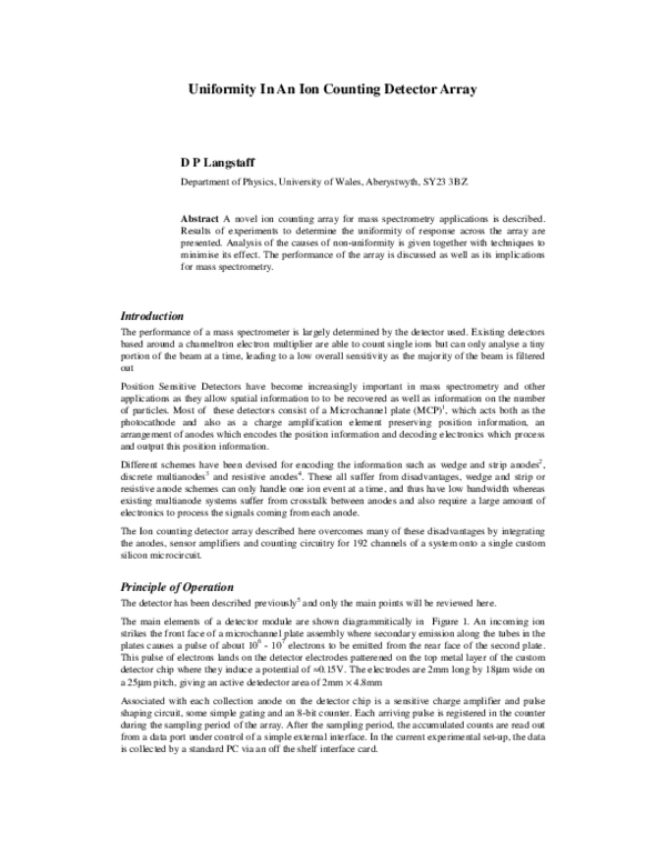 (PDF) Uniformity In An Ion Counting Detector Array