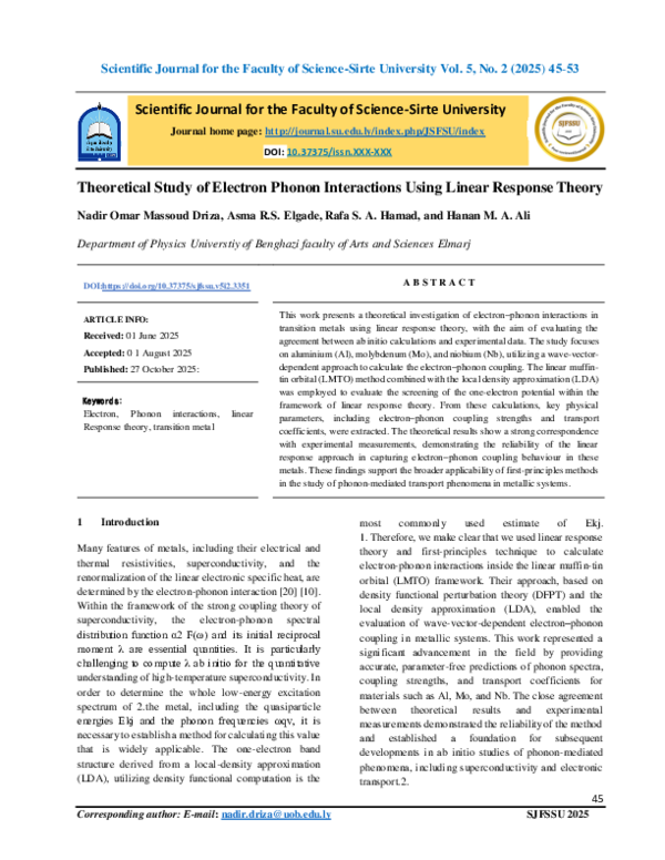 (PDF) Theoretical Study of Electron Phonon Interactions Using Linear ...
