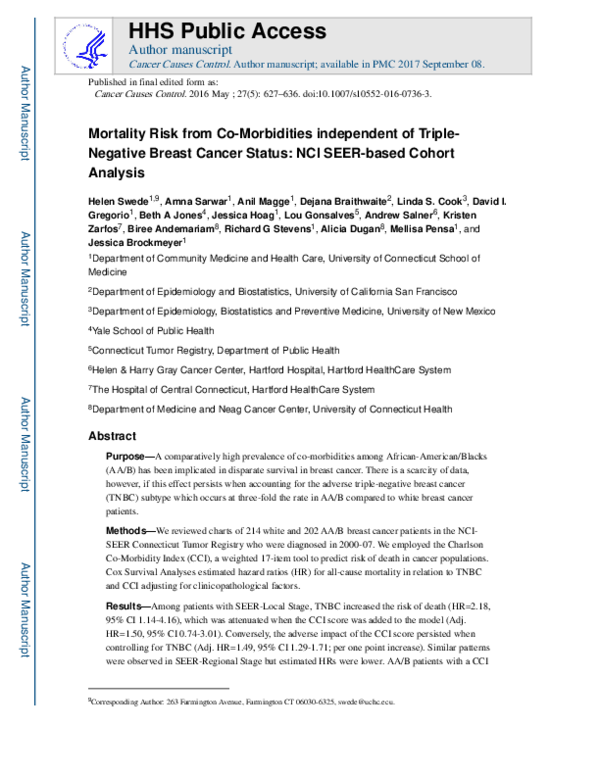 (PDF) Mortality risk from comorbidities independent of triple-negative ...