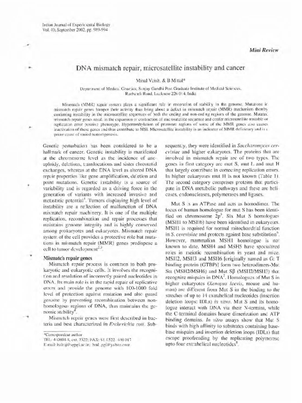 (PDF) DNA mismatch repair, microsatellite instability and cancer