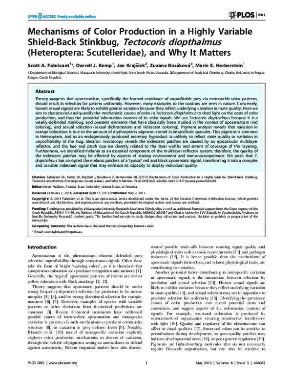 (PDF) Mechanisms of Color Production in a Highly Variable Shield-Back ...