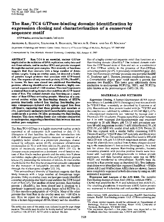 (PDF) The Ran/TC4 GTPase-binding domain: identification by expression ...