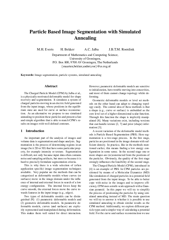 (PDF) Particle Based Image Segmentation with Simulated Annealing