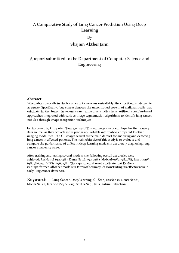 (PDF) A Comparative Study of Lung Cancer Prediction Using Deep Learning