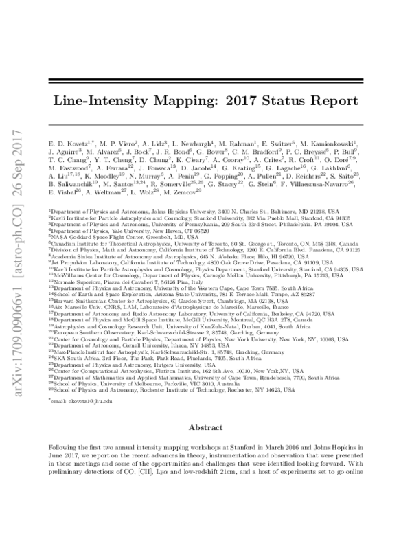 (PDF) Line-Intensity Mapping: 2017 Status Report
