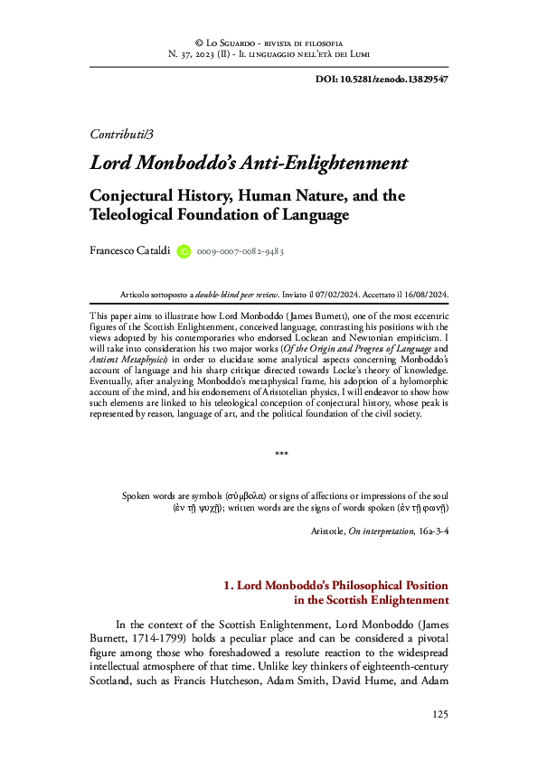 (PDF) Lord Monboddo's Anti-Enlightenment Conjectural History, Human ...