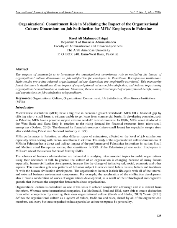 (PDF) Organizational Commitment Role in Mediating the Impact of the ...