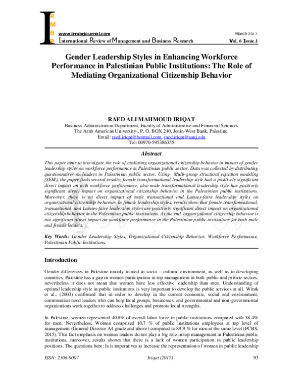 (PDF) Gender Leadership Styles in Enhancing Workforce Performance in ...
