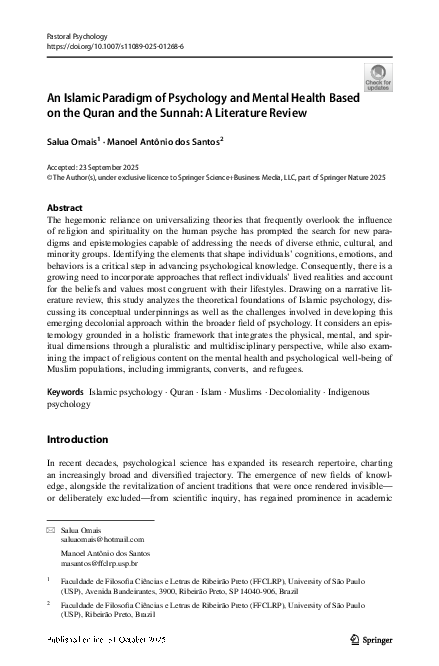 (PDF) An Islamic Paradigm of Psychology and Mental Health Based on the ...