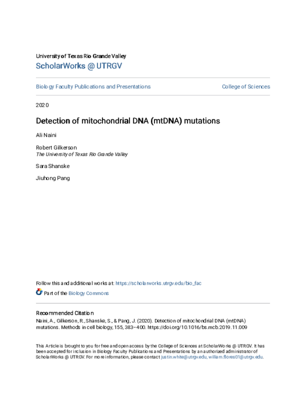 (PDF) Detection of mitochondrial DNA (mtDNA) mutations