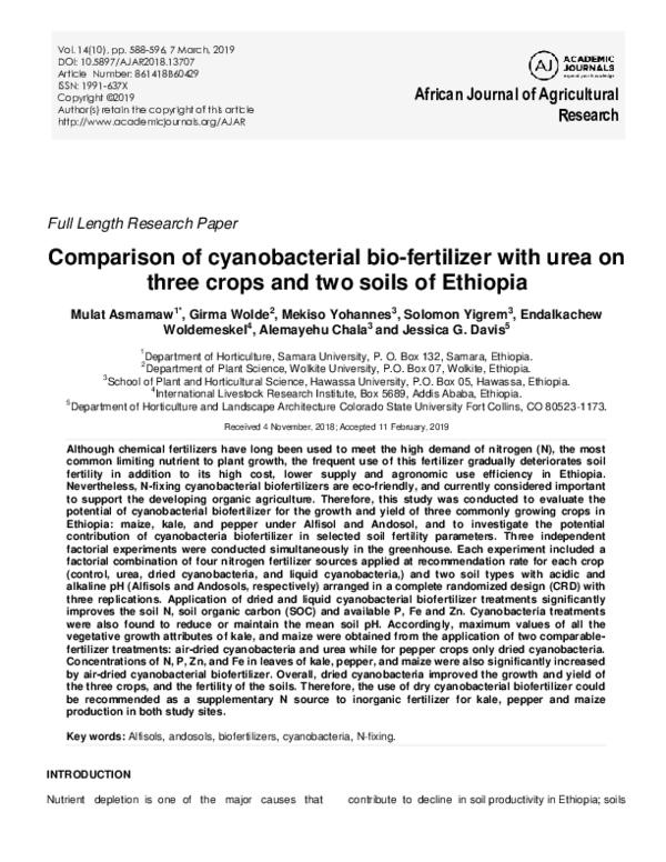 (PDF) Comparison of cyanobacterial bio-fertilizer with urea on three ...