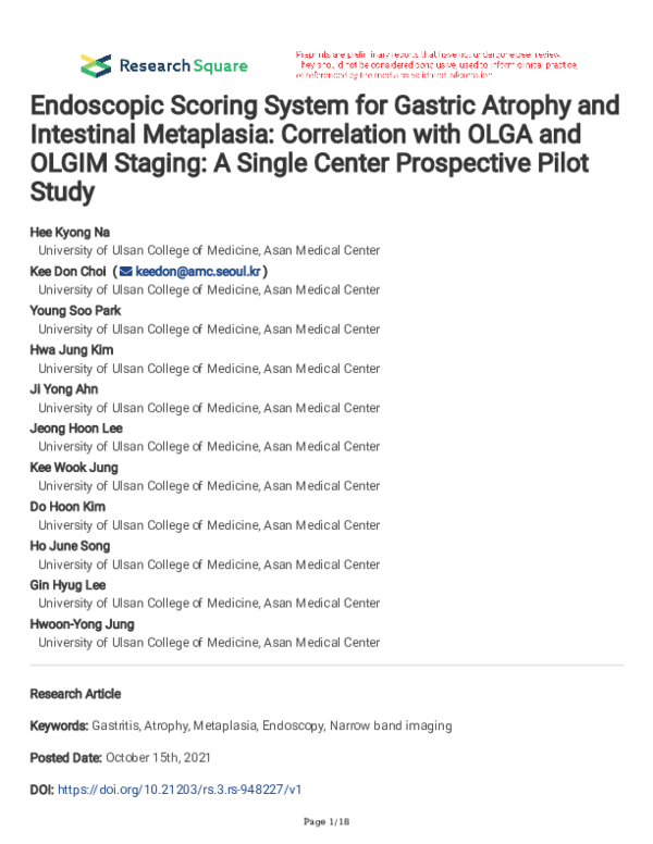 (PDF) Endoscopic scoring system for gastric atrophy and intestinal ...