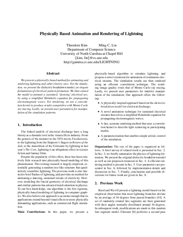 (PDF) Physically based animation and rendering of lightning