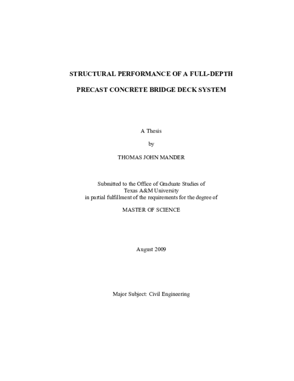 (PDF) Structural Performance of a Full-Depth Precast Concrete Bridge ...