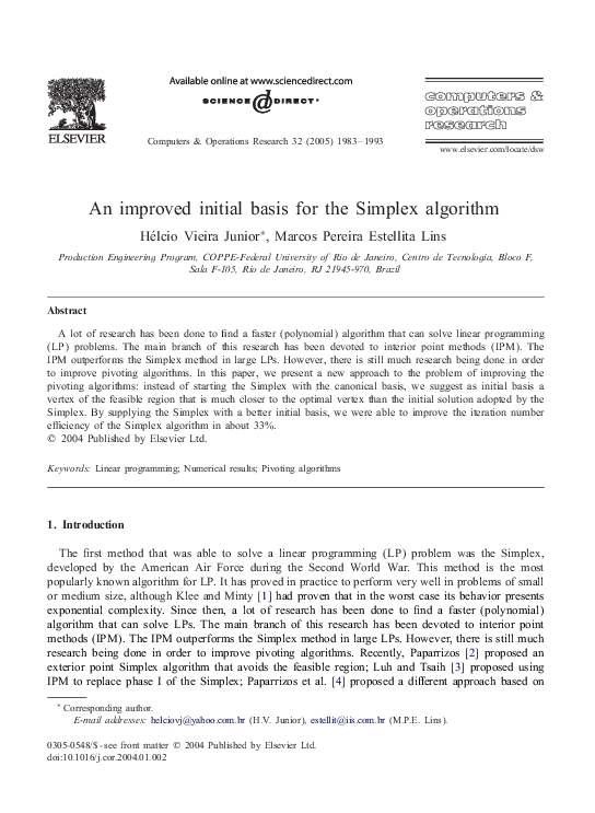 (PDF) An improved initial basis for the Simplex algorithm