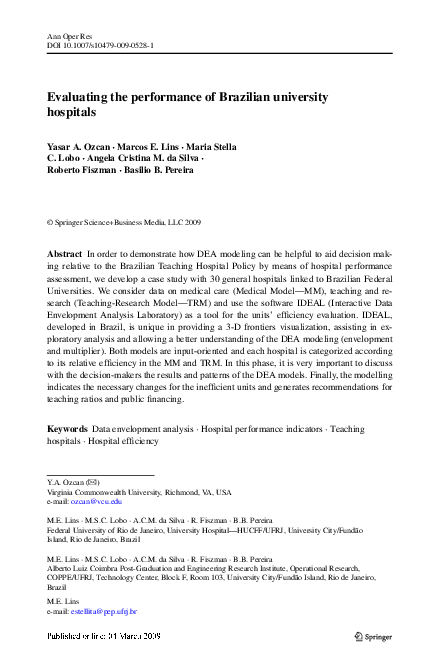 (PDF) Evaluating the performance of Brazilian university hospitals