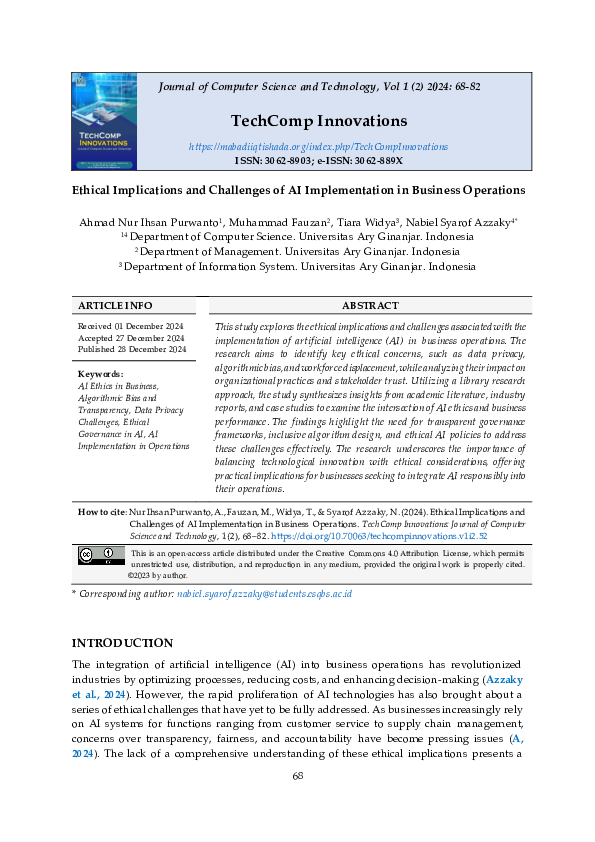 (PDF) Ethical Implications and Challenges of AI Implementation in ...
