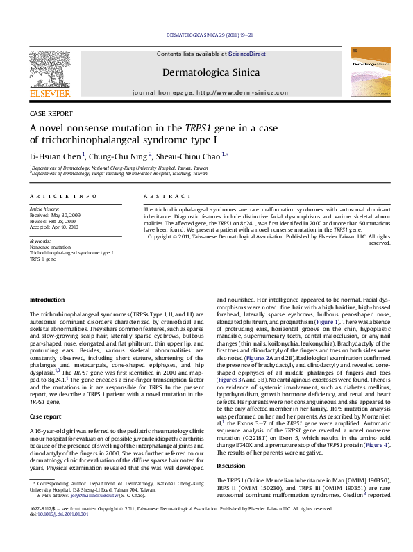 (PDF) A novel nonsense mutation in the TRPS1 gene in a case of ...