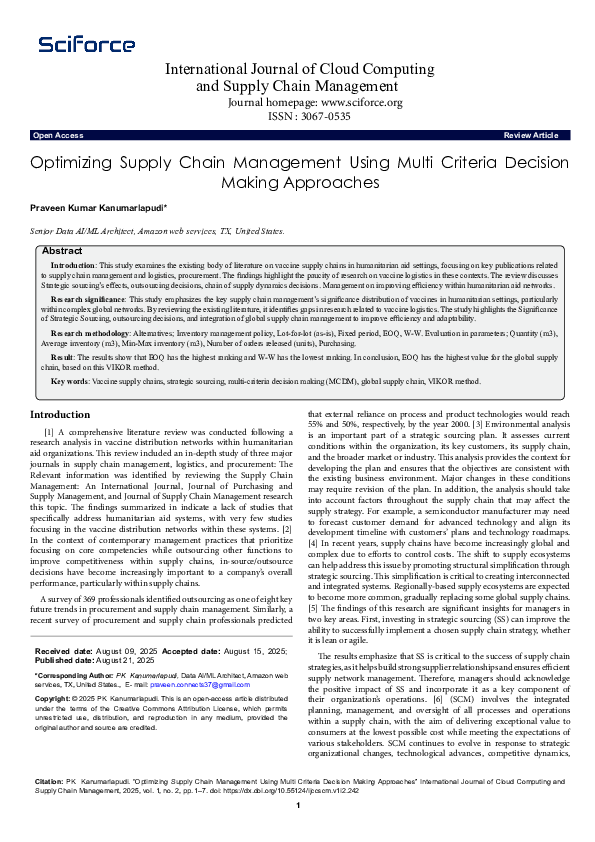 (PDF) Optimizing Supply Chain Management Using Multi Criteria Decision ...