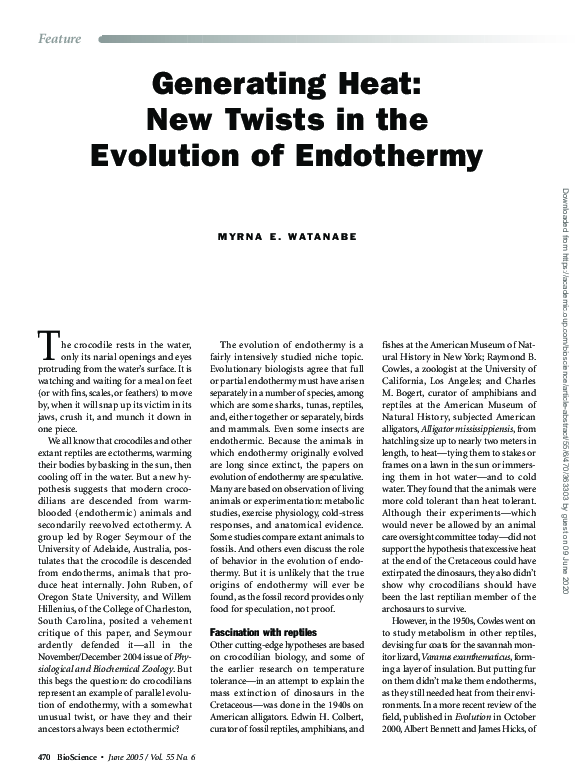 (PDF) Generating Heat: New Twists in the Evolution of Endothermy