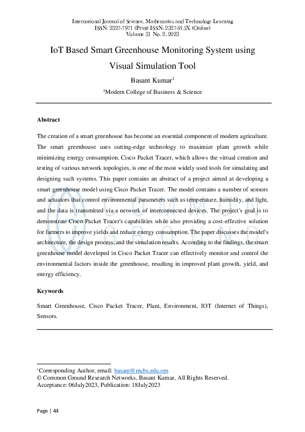 (PDF) IoT Based Smart Greenhouse Monitoring System using Visual ...