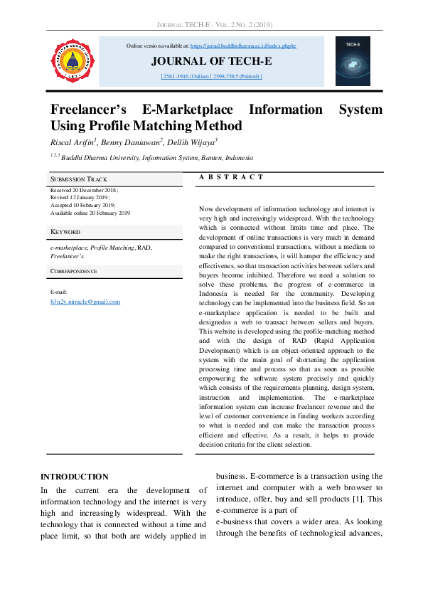 (PDF) Freelancer’s E-Marketplace Information System Using Profile ...