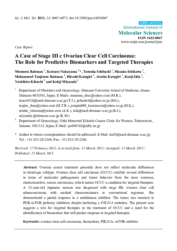 (PDF) A Case of Stage III c Ovarian Clear Cell Carcinoma: The Role for ...