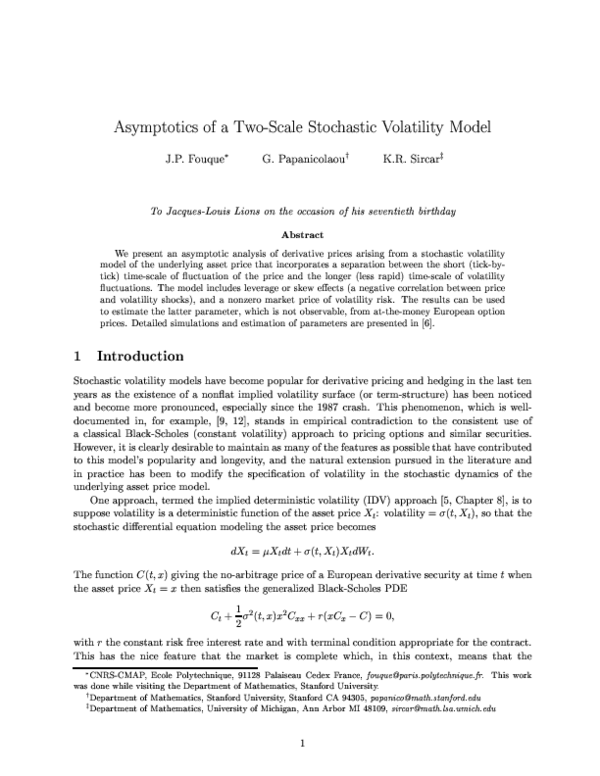 (PDF) Asymptotics of a Two-Scale Stochastic Volatility Model