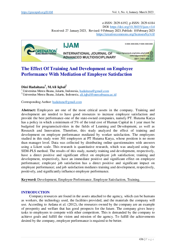 (PDF) The Effect Of Training And Development on Employee Performance ...