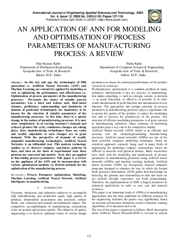 (PDF) An Application of Ann for Modeling and Optimisation of Process ...