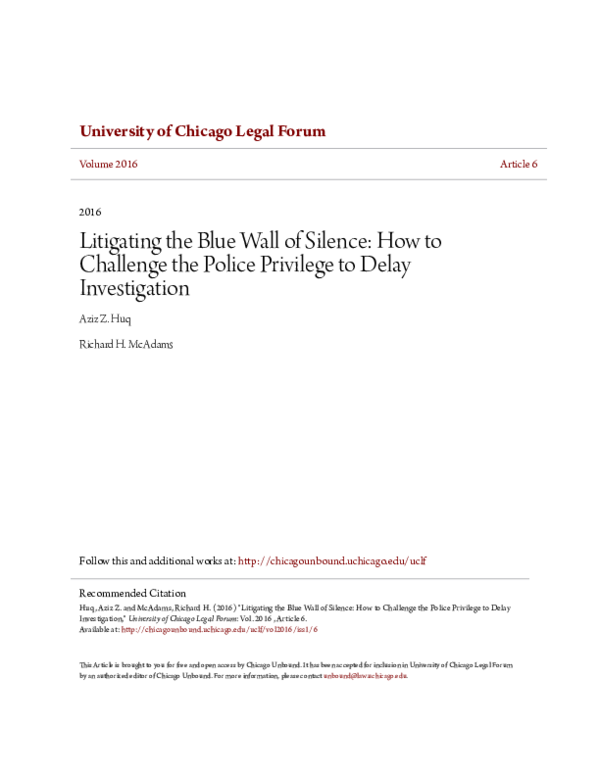 (PDF) Litigating the Blue Wall of Silence: How to Challenge the Police ...