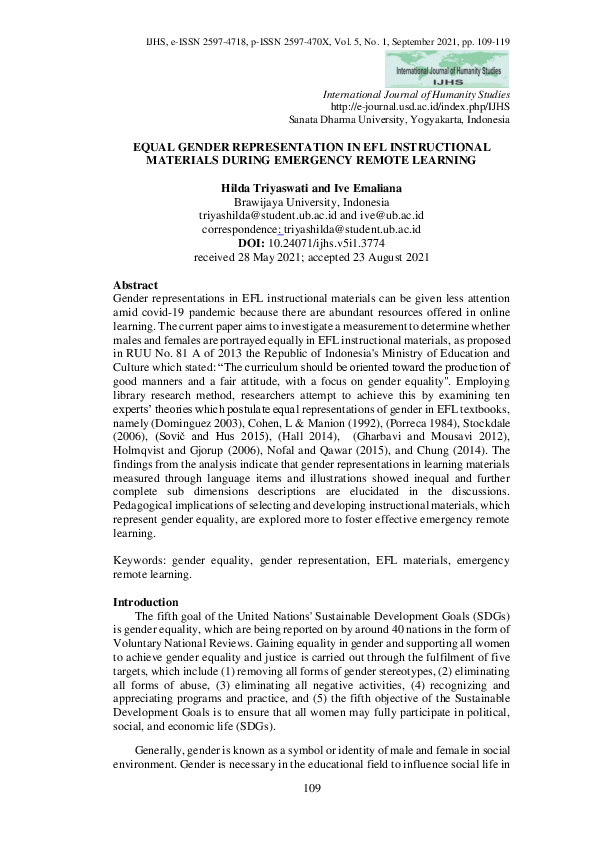 (PDF) Equal Gender Representation in Efl Instructional Materials During ...