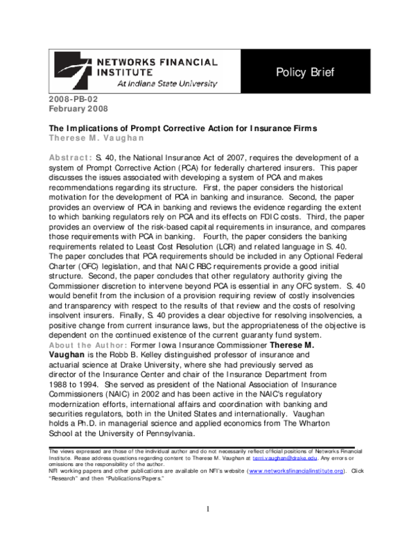 (PDF) The Implications of Prompt Corrective Action for Insurance Firms