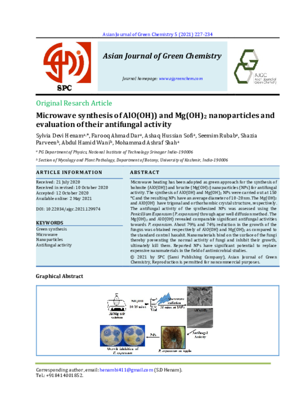 (PDF) Microwave synthesis of AlO(OH) and Mg(OH)2 nanoparticles and ...